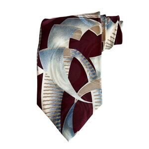 Vintage Pierre Cardin maroon and blue Abstract print silk tie